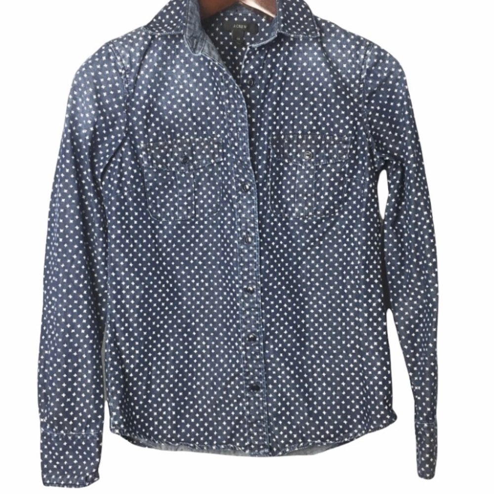 J. Crew• loose fit ‘keeper’ dark navy chambray star print button down
